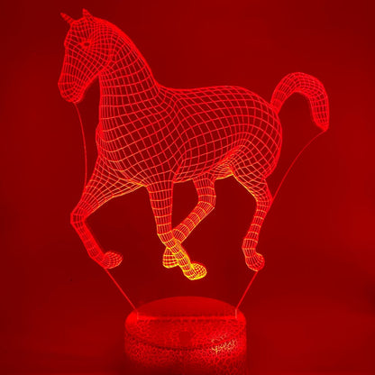 3D LED lamp paard op houten voet – stijlvolle decoratie en sfeerverlichting in één.