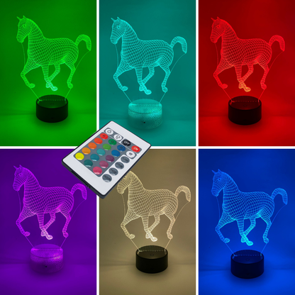 3D LED lamp paard RGB kleuren verstelbaar – sfeervolle nachtlamp voor paardenliefhebbers, ideaal als cadeau.