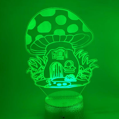 3D LED lamp paddenstoelhuisje met verschillende lampvoeten – kies uit ronde of rechthoekige basis.