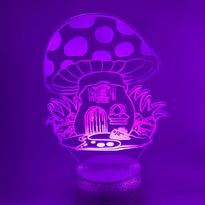 3D Led Lamp - Paddestoelhuisje - leuk voor de kinderkamer
