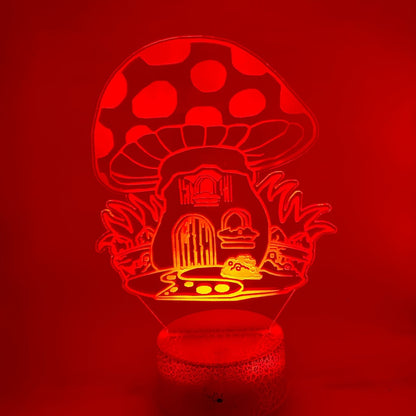 Personaliseerbare 3D LED paddenstoelhuisje – uniek cadeau met naamgravure, perfect voor feestdagen.