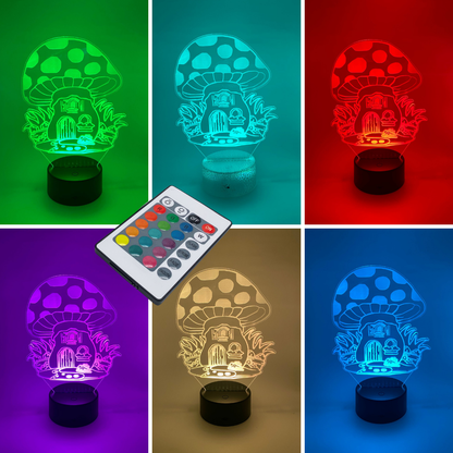 3D LED lamp paddenstoelhuisje RGB – verstelbare kleuren voor sfeervolle kinderkamerdecoratie.