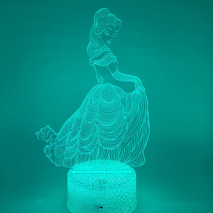 Persoonlijke LED prinseslamp 3D, naam graveren mogelijk, uniek cadeau voor kinderen