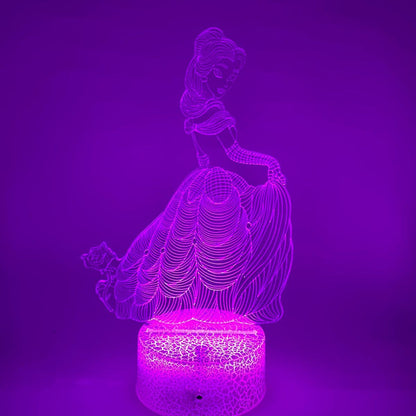 RGB 3D LED prinseslamp, kleuren verstelbaar, sfeervolle verlichting slaapkamer