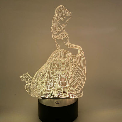 Prinses 3D nachtlampje met verschillende lampvoeten voor kinderkamer