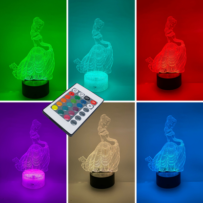 3D LED lamp prinses RGB verstelbaar kleuren kinderlamp, leuk voor verjaardagscadeau