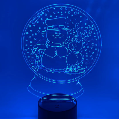 Sneeuwpop 3D LED lamp in bol – strakke lijntekening met verlichting