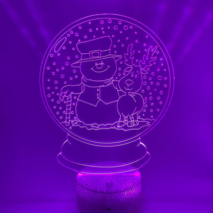 Sneeuwpop LED 3D nachtlamp in bol – Originele kerstdecoratie en sfeerverlichting in huis