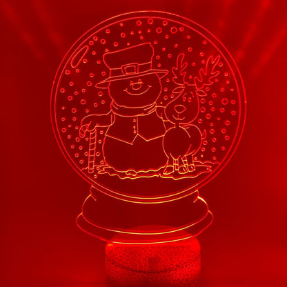 Sneeuwpop 3D lamp in bol – Strakke lijntekening stijl, sfeervol nachtlampje voor kinderkamer