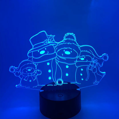 Sneeuwpoppen LED 3D nachtlamp – Unieke LED-verlichting, perfect voor woonkamer of kantoor