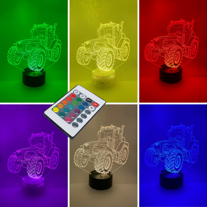 3D LED lamp tractor RGB kleuren verstelbaar – lijntekening tractor lamp met instelbare kleuren, perfect voor kinderkamer of werkruimte.