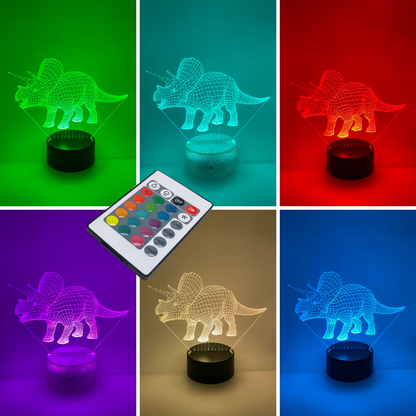 3D LED lamp Triciraptor lijntekening stijl, perfect voor kinderkamer en dinosaurusfans