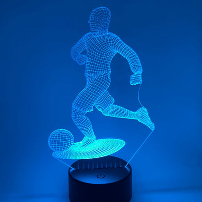 Voetballer 3D LED lamp in lijntekening stijl, sfeervolle decoratie voor slaapkamer of gamekamer