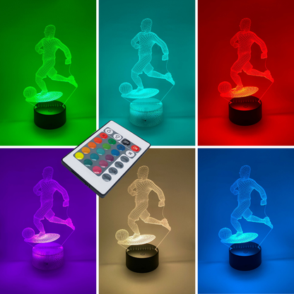 3D LED lamp voetballer, verstelbare kleuren en meerdere voetopties, leuk als cadeau