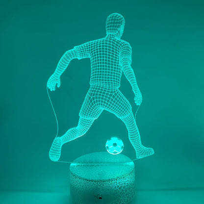 Voetballer 3D LED lamp in lijntekening stijl, ideaal voor slaapkamer of gamekamer