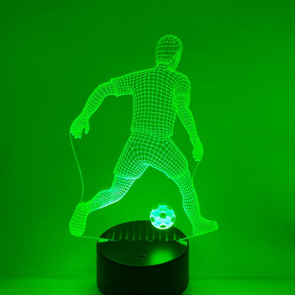 3D LED lamp voetballer 2 met minimalistische lijntekening, USB voeding, perfect voor werk- of studeerkamer