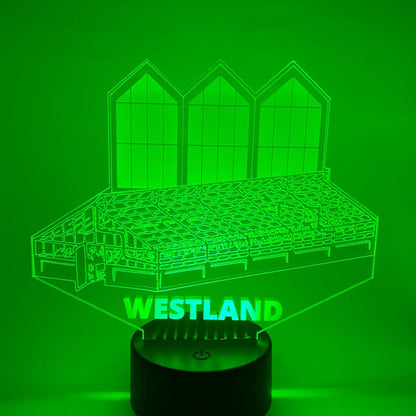 3D LED lamp Westland cadeau – strakke lijntekening met verstelbare kleuren, keuze uit houten of zwarte voet. Perfect voor ieder interieur.