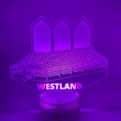 3D LED lamp Westlandse kassen – prachtige lijntekening met aanpasbare kleuren en strakke voet. Mooi als cadeau voor Westlanders.