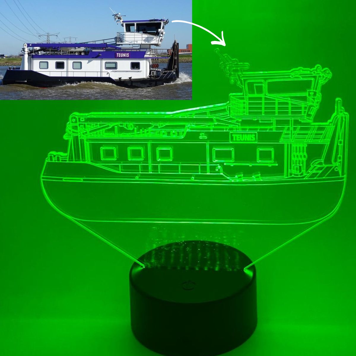 3D LED lamp met eigen schip of boot ontwerp