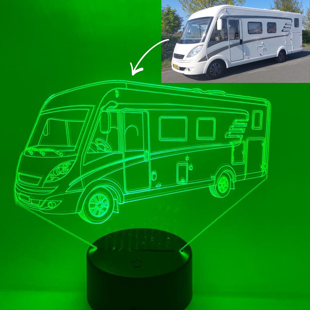 Unieke 3D LED lamp met camper foto omgezet naar lijnontwerp