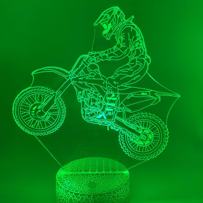 Gepersonaliseerde 3D LED lamp cross motor met naam – uniek cadeau voor kinderen en motorsportliefhebbers.