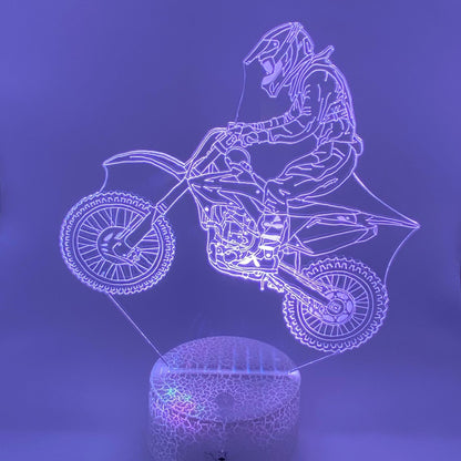 RGB 3D LED cross motor lamp met kleurwissel – perfect als cadeau voor motorsportfans.