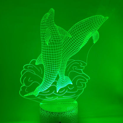 Dolfijn 3D LED-lamp met lijntekening, modern design, ideaal cadeau voor kinderen en dierenliefhebbers