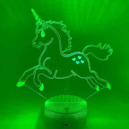 3D LED Eenhoorn 02 lamp voor kinderen – kleurrijk nachtlampje, cadeau-idee