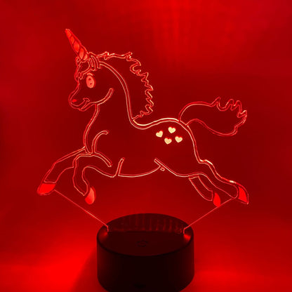 Eenhoorn nachtlamp 3D LED – verschillende lampvoeten en kleurinstellingen