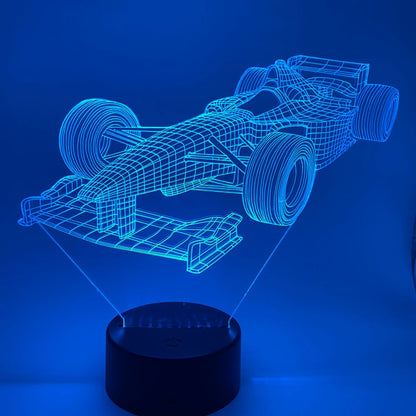 3D Formule 1 racewagen lamp – realistische Formule 1 vorm, sfeervol licht voor fan, kinderkamer of bureau.