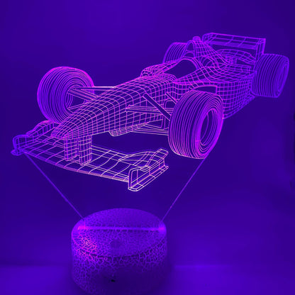 Formule 1 3D LED nachtlampje – sfeervol raceauto licht voor slaapkamer of bureau, ideaal cadeau.
