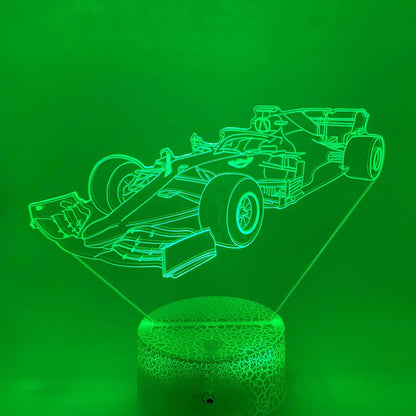 Gepersonaliseerd 3D Formule 1 lampje – naam graveren, perfect verjaardagscadeau voor raceliefhebbers.