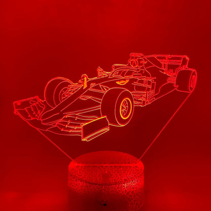 Formule 1 LED lamp line-art design – minimalistische raceauto lijntekening, stijlvol en modern.