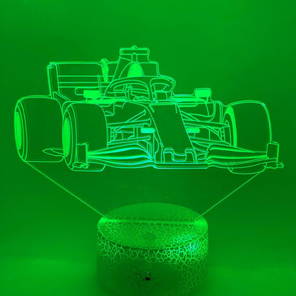 Formule 1 LED lamp line-art stijl – minimalistisch design, sfeervolle verlichting voor kamer of bureau.
