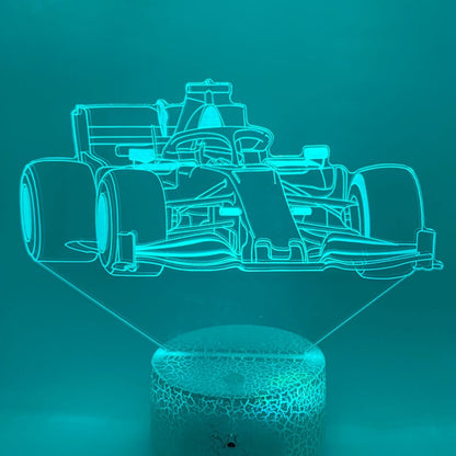 3D Formule 1 lamp cadeau idee – uniek licht voor raceliefhebbers, leuk om te geven of te krijgen.
