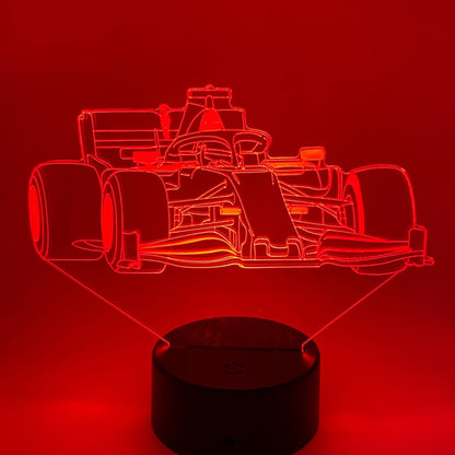 Gepersonaliseerd 3D Formule 1 nachtlampje – uniek cadeau voor autosportfans, naam graveren mogelijk.