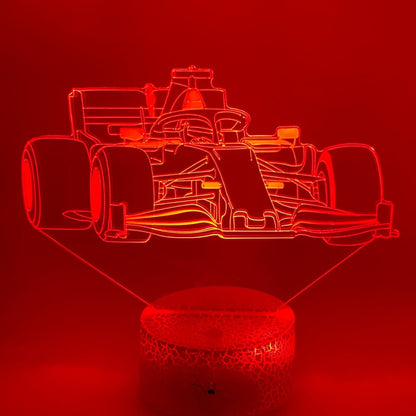 LED Formule 1 lamp in kleuren verstelbaar – kleurrijke verlichting, ideaal voor kinder- of tienerkamer.