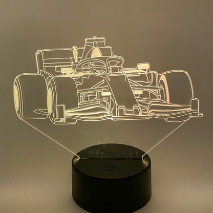 RGB LED Formule 1 nachtlamp – instelbare kleuren, modern decoratief racewagen licht.