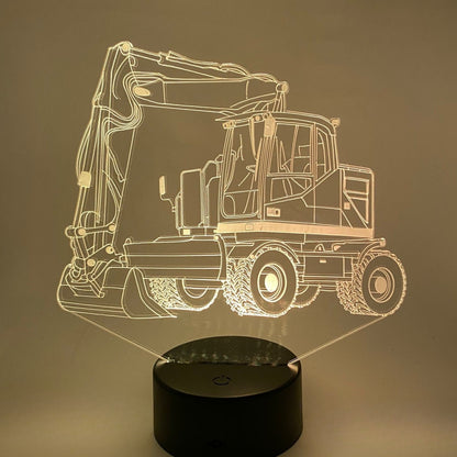 RGB 3D LED graafmachinelamp met kleurwissel – perfect als cadeau voor graafmachinefans.