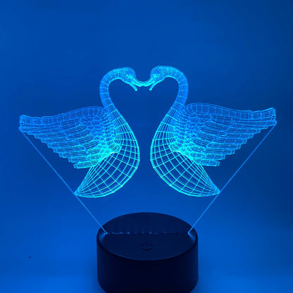 3D nachtlamp kussende zwanen, kleurrijke RGB-modus, sfeer aanpassen.