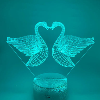 3D LED lamp kussende zwanen, romantisch nachtlampje voor slaapkamer.