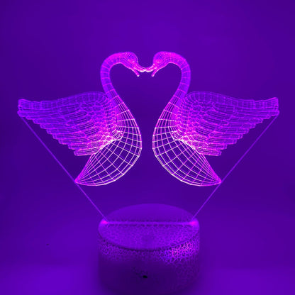 Kussende zwanen LED lamp, cadeau-idee voor huwelijk of jubileum.