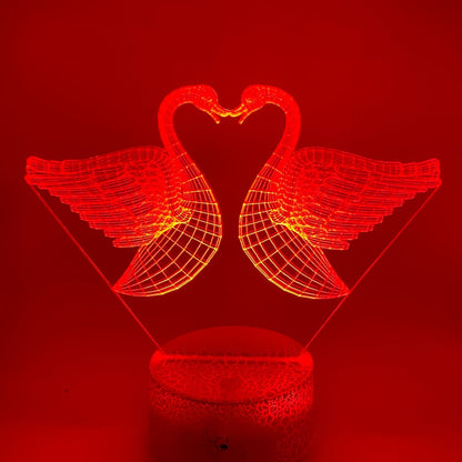Kussende zwanen lamp, kleurrijke RGB LED verlichting, aanpasbare kleuren.