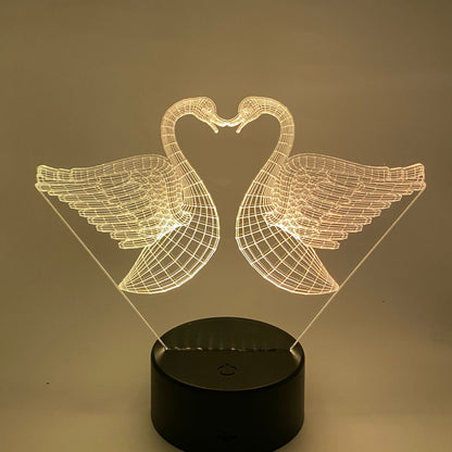 3D nachtlamp LED zwanen, warm wit licht voor decoratie.