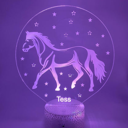 Gepersonaliseerde 3D LED lamp paard – naam toevoegen, uniek cadeau voor kinderen.