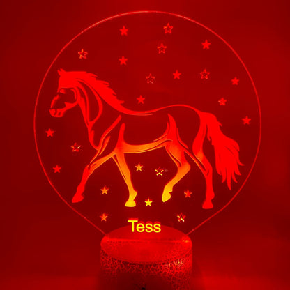 3D LED lamp paard met sterren decoratie – sfeervolle verlichting, ideaal voor slaapkamer of bureau.