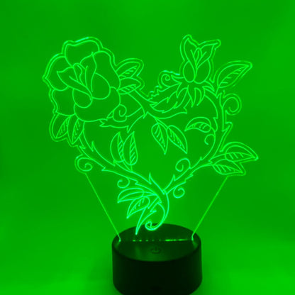 3D lamp roos met hart met warm wit licht, sfeervol en romantisch.