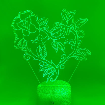 Kleurrijke 3D roos met hart lamp met instelbare kleuren, geschikt als cadeau.