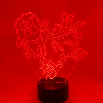 3D LED roos met hart lamp in mooi design, perfect als romantisch cadeau.