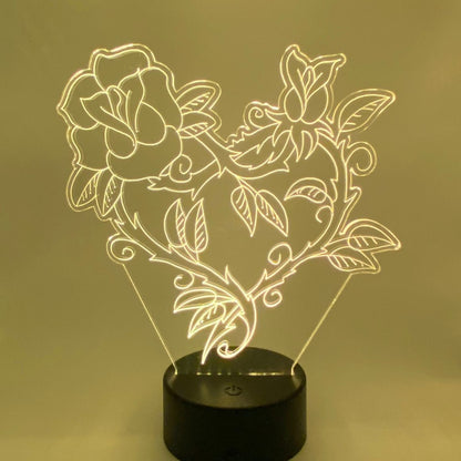 LED lamp roos met hart in lijntekening stijl
